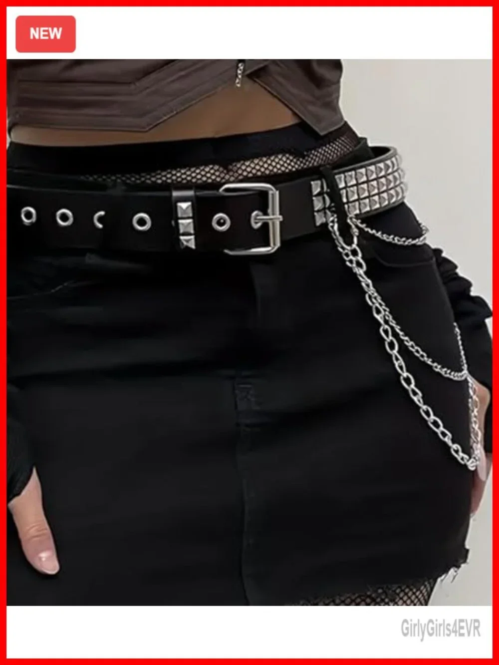 PU Leather Chain Belt Punk Goth Rave Waist Accessory